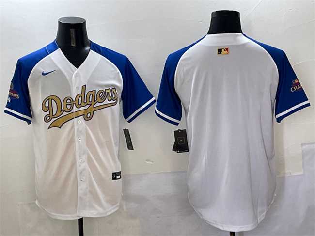 Mens Los Angeles Dodgers Blank White Royal Gold 2024 World Series Champions Vapor Limited Stitched Jersey